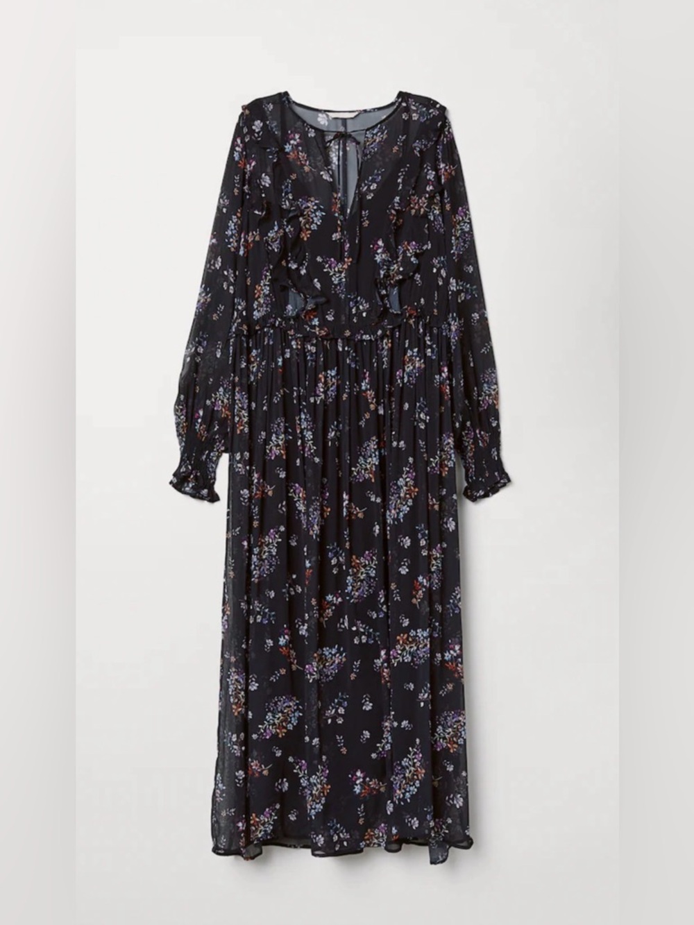 H&M Black Floral Ruffle Maxi Dress